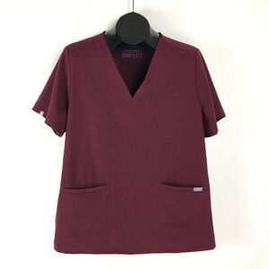 FIGS Casma Three-Pocket Scrub Top Women's XL Burgundy Pockets Stretch Healthcare